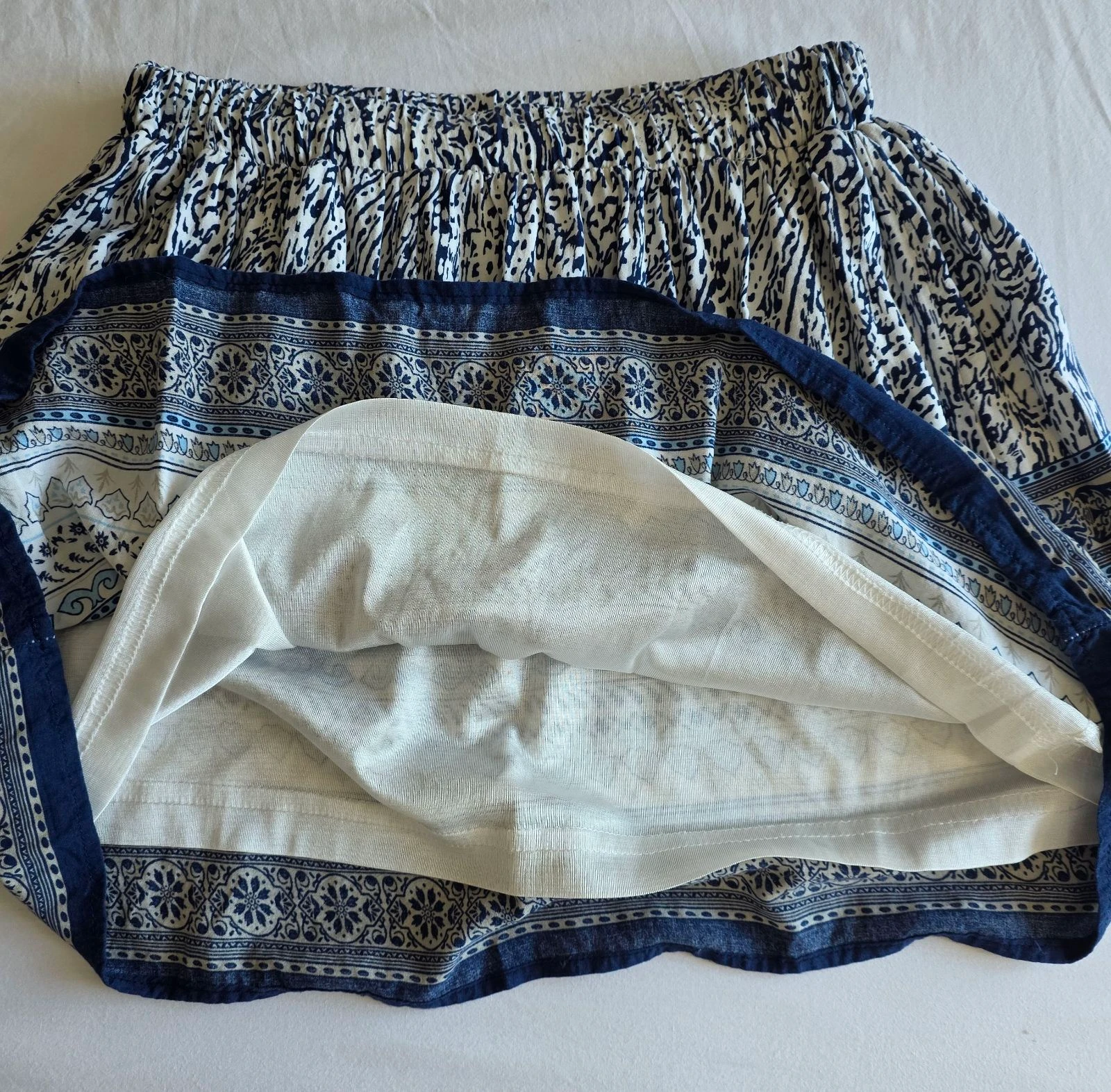 Mini-falda bohemia azul y blanca S/M It Hippie falda corta forrada – photo 5